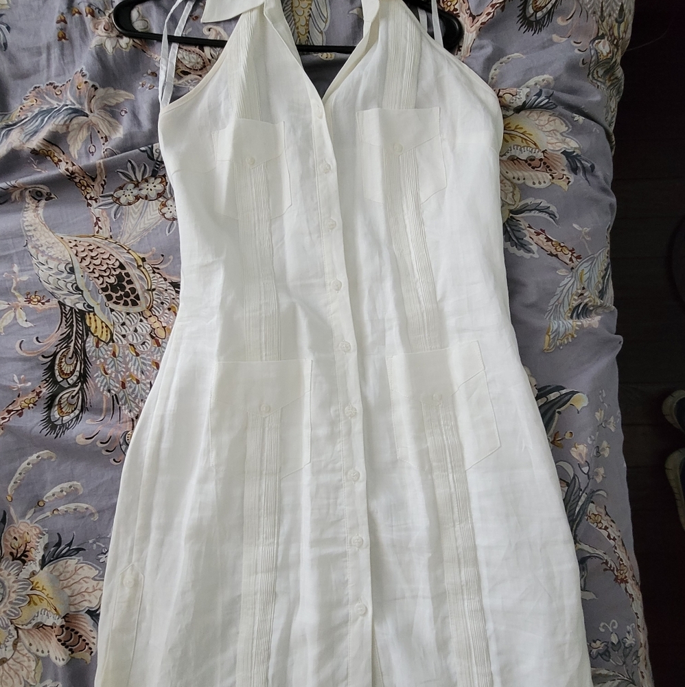 Ladies Linen Guayabera Halter Top Button Dress
